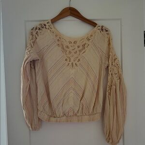 Free People Cream Crochet Sleeve Blouse